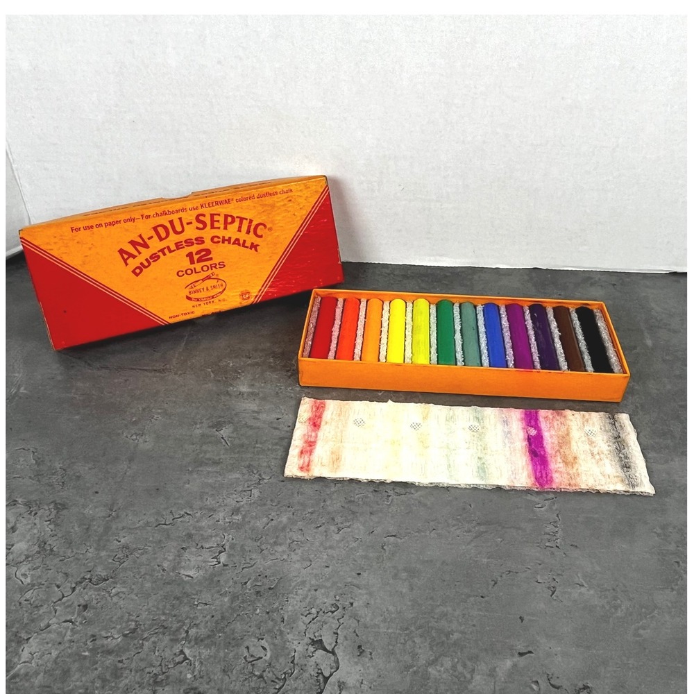 Vintage Binney‎ & Smith An-Du-Septic Dustless Chalk 12 Colors No 6112 USA Made